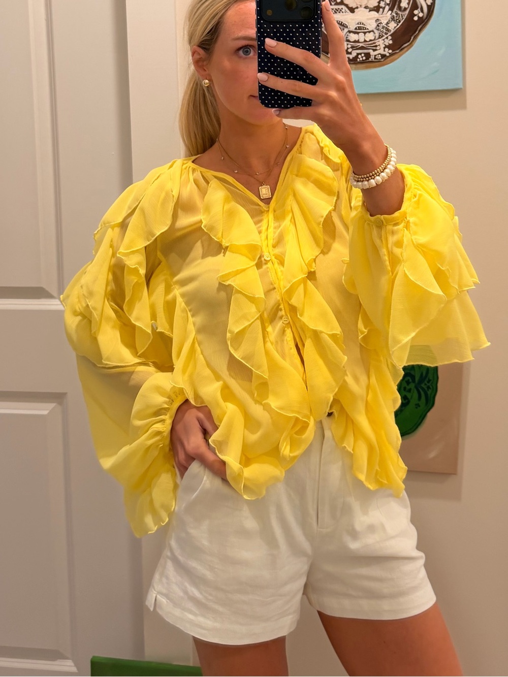 Yellow Ruffle Long Sleeve Top